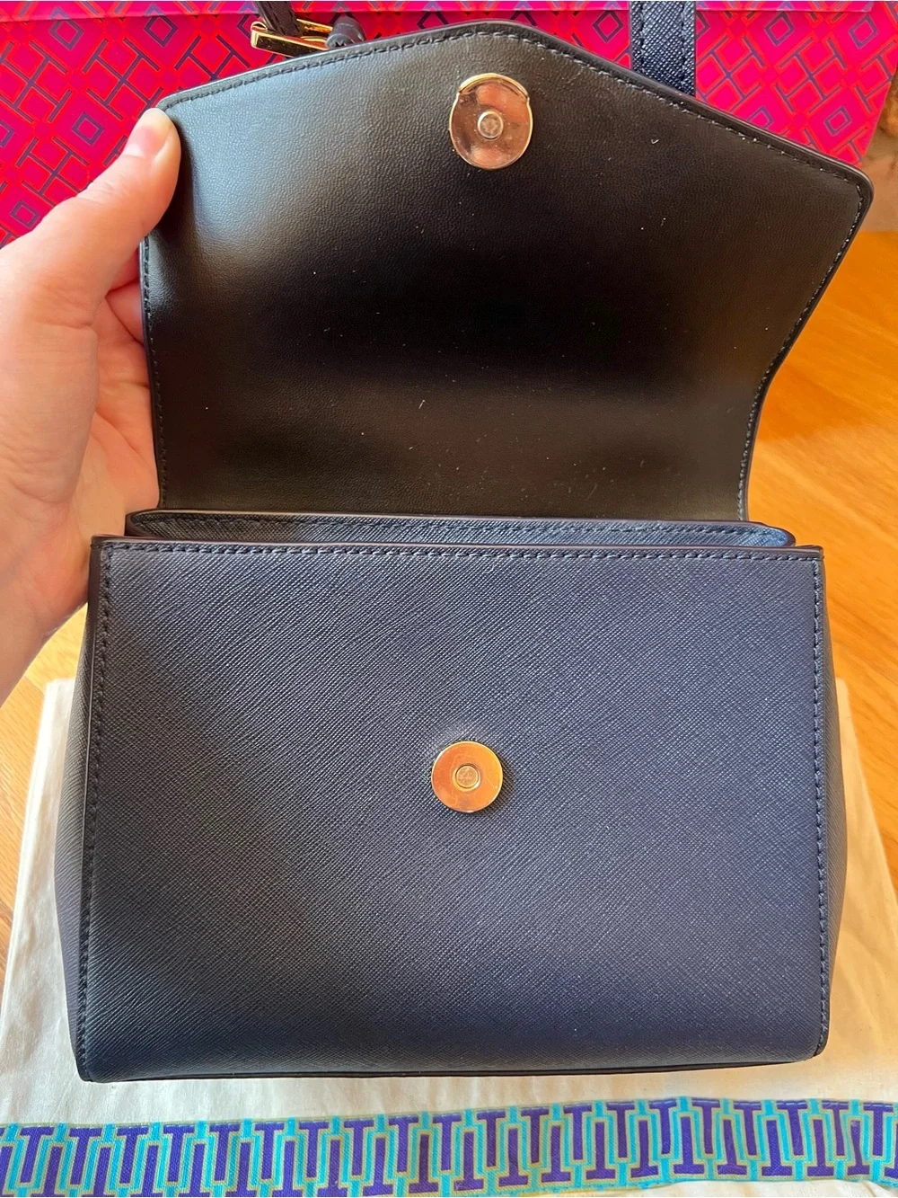 **SOLD** Tory Burch Navy Leather Robinson Small Top Handle Satchel Crossbody